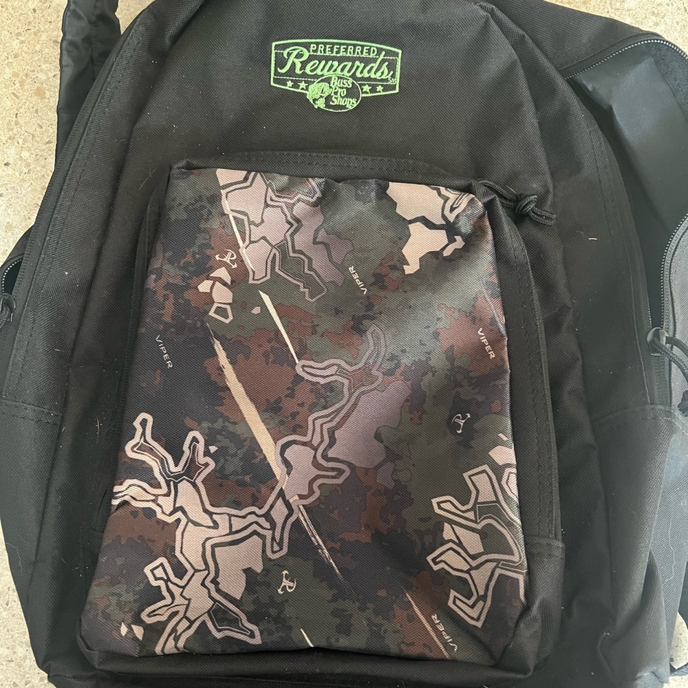 Camouflage, bass, pro shop, backpack slightly used from a non-smoking home